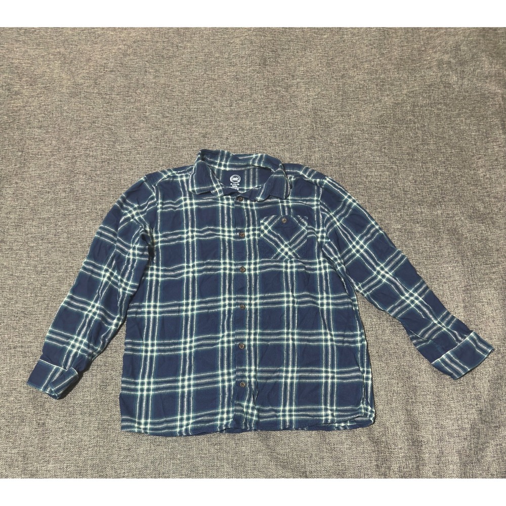 Wonder Nation Boys XL (14-16) Husky Button Down Shirt Blue Plaid Long Sleeve